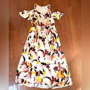 Nine West satin maxi dress, size XL, spaghetti straps with flounce sleeves, EUC